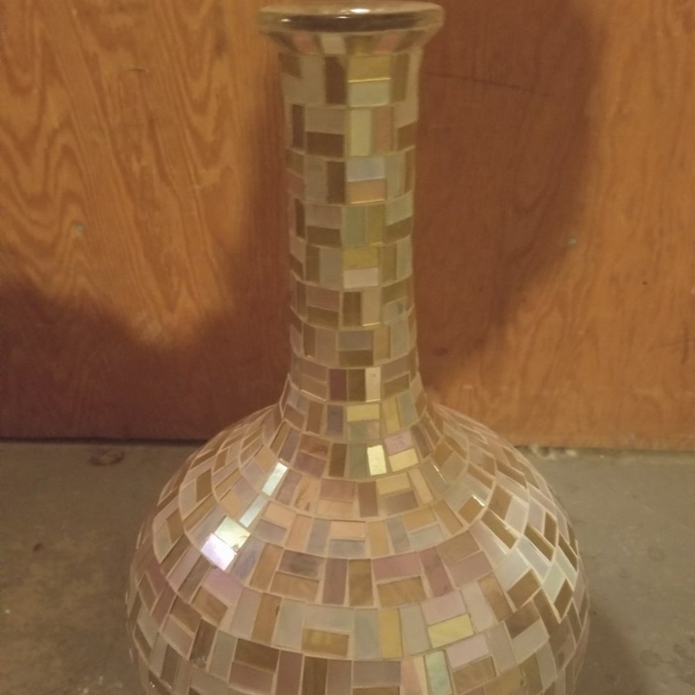 Home Sense tall bottle-neck wide body glass vase